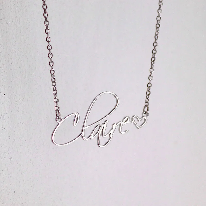 Fashion Cursive Name Necklaces With Heart Exquisite Stainless Steel Letter Necklace Pendant Choker Charm Jewelry Christmas Gifts