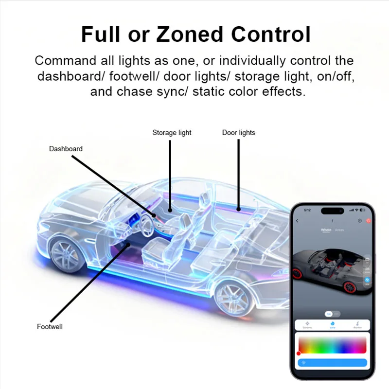 Factory Custom Ambient Lighting Easy Install Symphony Universal Car Interior RGBIC LED Ambient Strip Light Kit for Car view 3