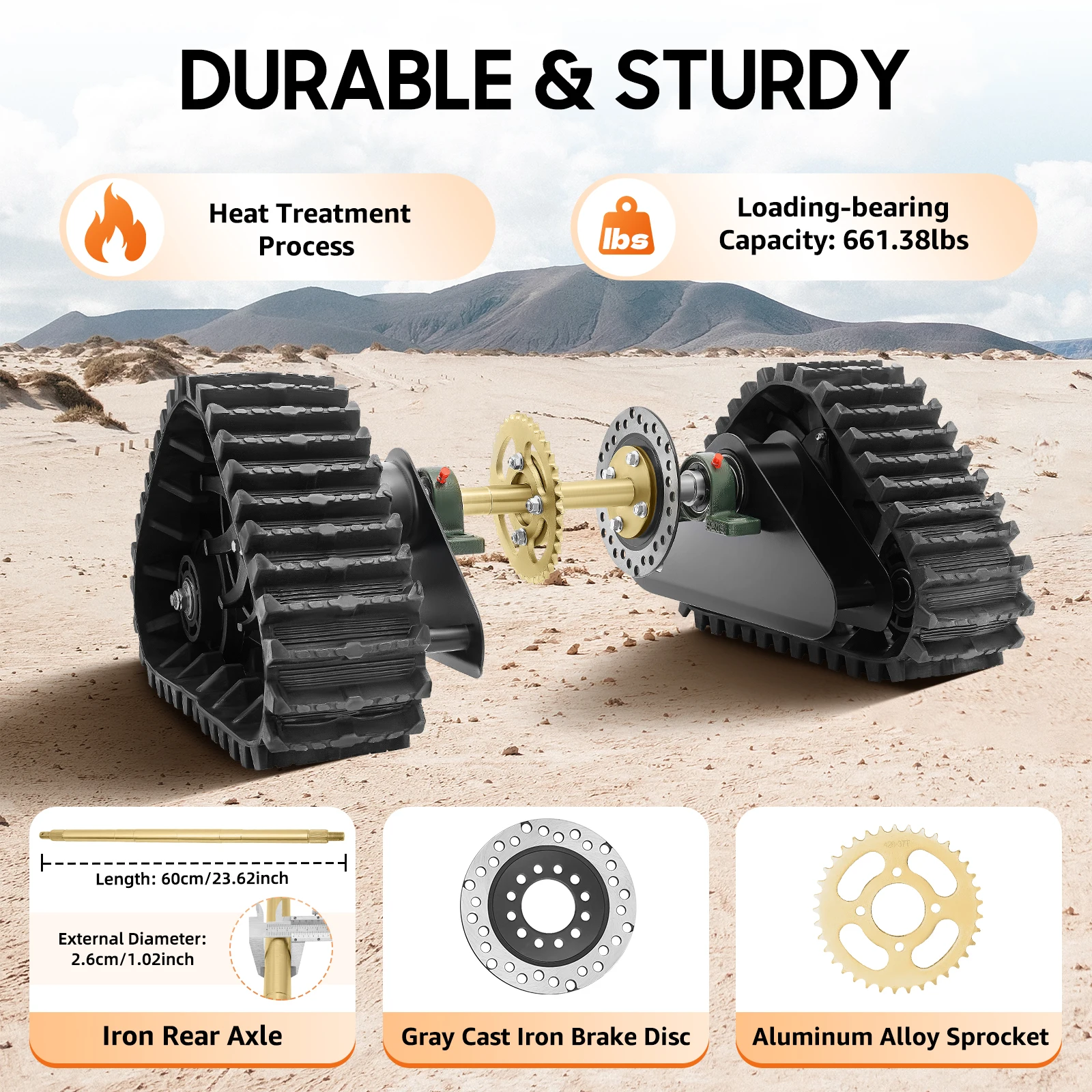 Atv Rear Axle with Rotatable Triangle Wheels, Metal Construction, Large Tire Surface, Brake Disc for Safety, Efficient Power Del