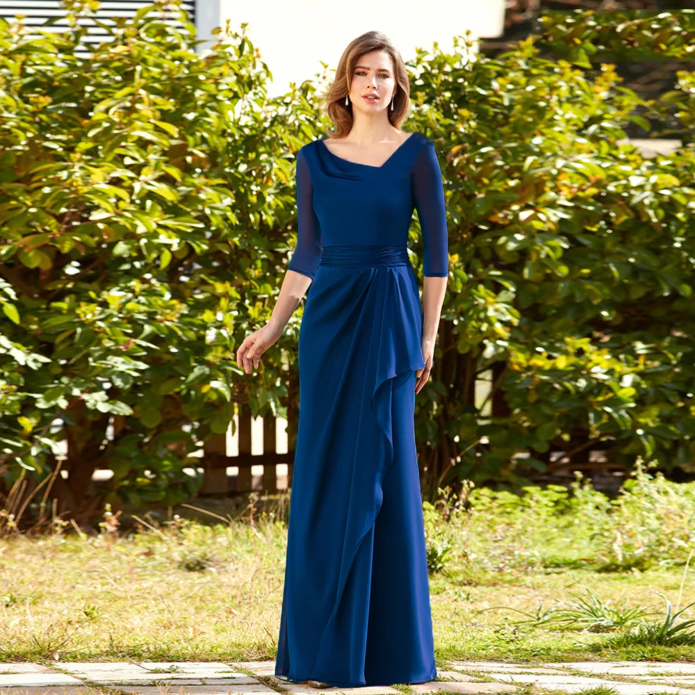 Elegante chiffon mãe dos vestidos de noiva decote em v 3/4 mangas vestidos de festa de casamento turfa até o chão فlength length length length length 2023