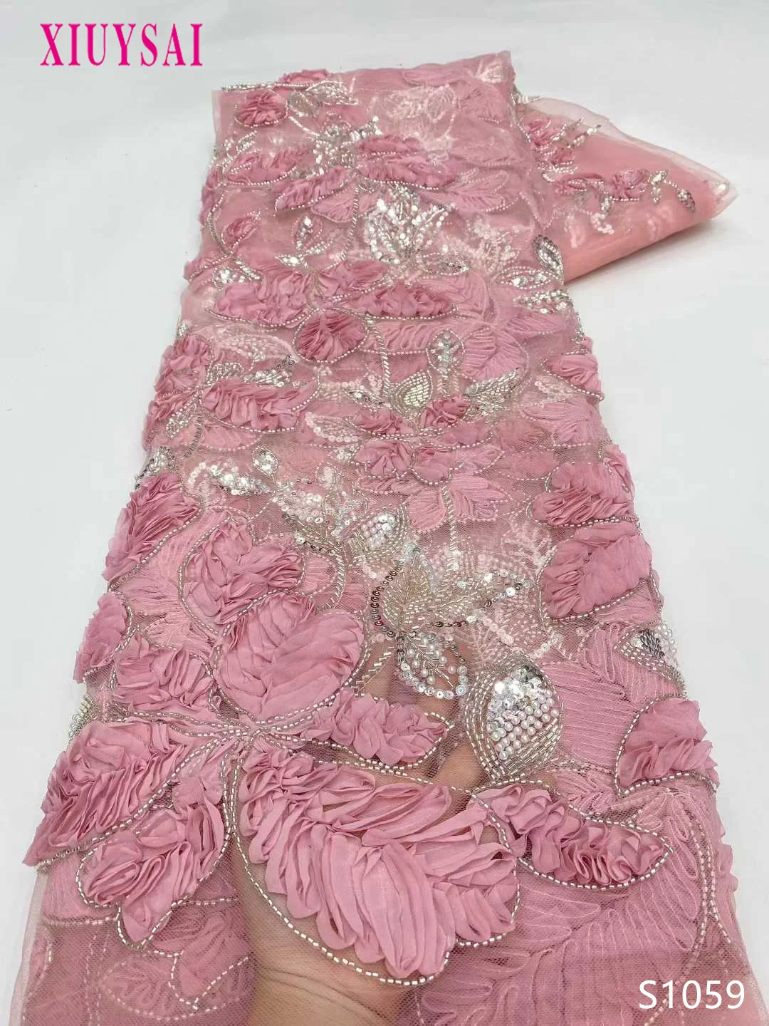 

Luxurious Nigerian African Beaded Lace Fabric High Quality Sequins Embroidery African French Lace Fabric For Sewing Dress