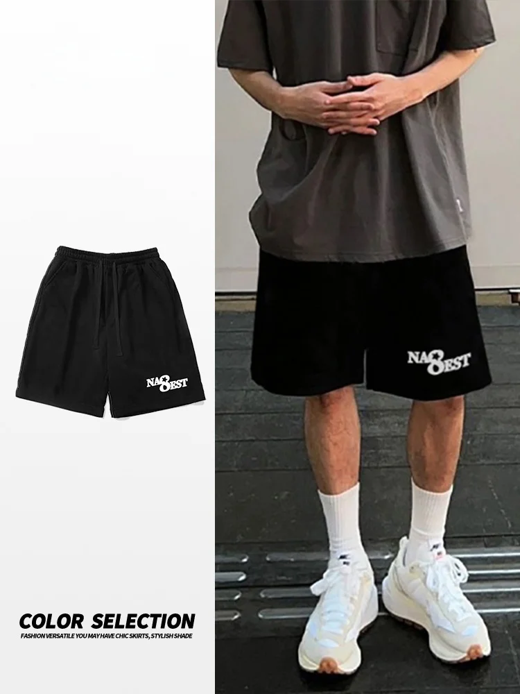 

Мужские повседневные свободные хлопковые шорты для бега в американском стиле, летняя уличная одежда, широкие брюки