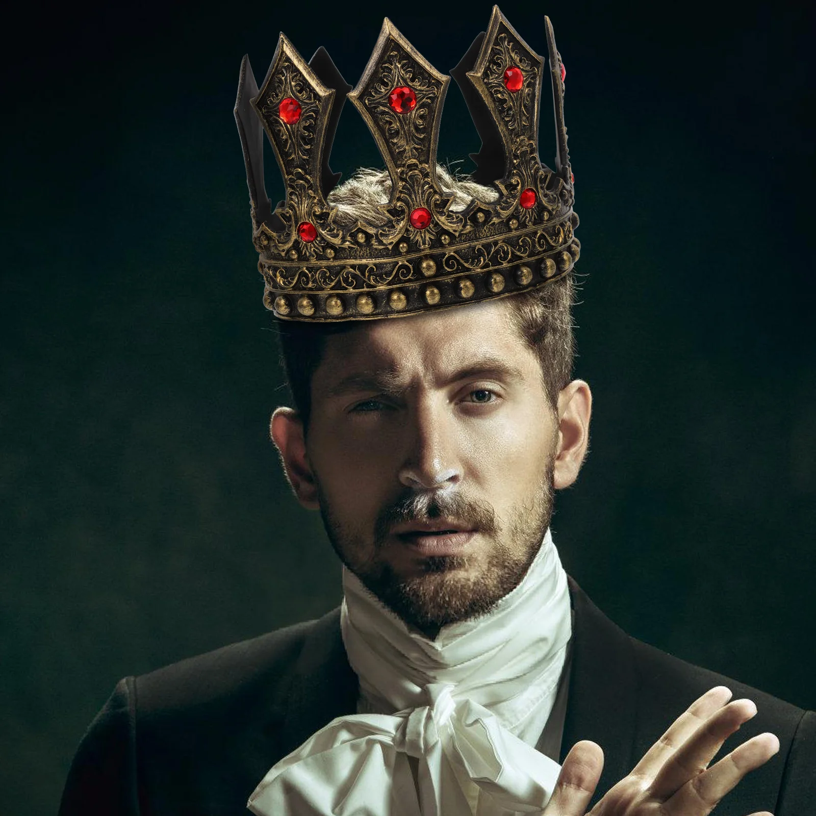 Adjustable Rhinestone King Crown For Men Medieval Crown Birthday Wedding Halloween Party Costume Props Plastic Crowns