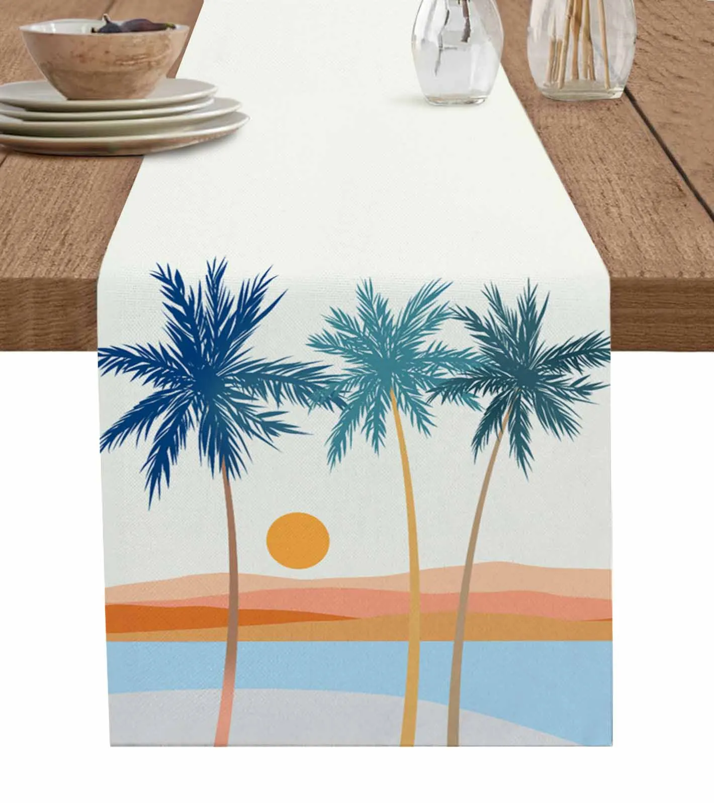 Abstract Sun Coconut Tree Boho Table Runner Wedding Decor Table Runner Home Dining Coffee Table Decor Tablecloth