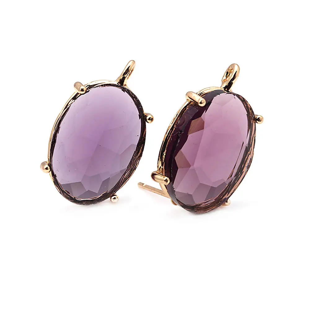 6PCS 18K Gold Color Brass and Glass Oval Stud Earrings Pins Earrings Women\'s Earrings Diy Accessories Rosediy Official Website