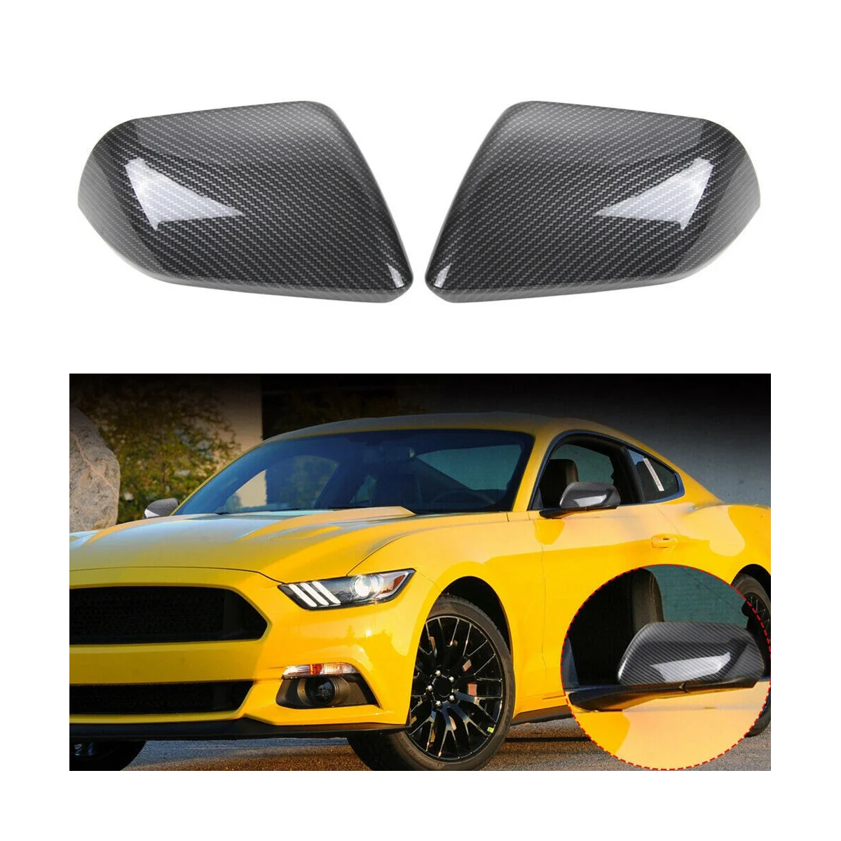 Rear Carbon Fiber Side Door Rearview Mirror Cover Housing Trim Shells Cap for Ford Mustang