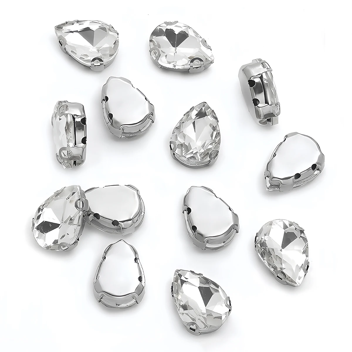 Water Drop Crystal Glass Rhinestones with Claw Marquise Sew On Teardrop Strass Diamond Metal Base for Clothes Garment Ornament - view 5