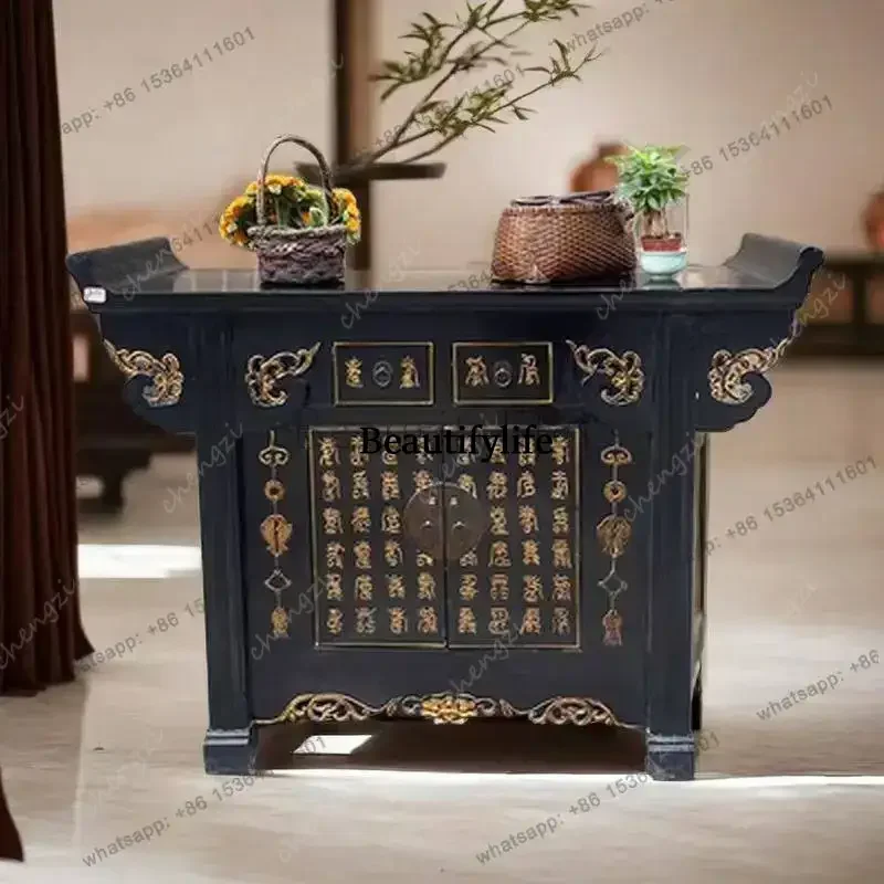 J132 New Chinese Neoclassical Solid Wood Carving Gold Supply Desk Supply Desk Locker