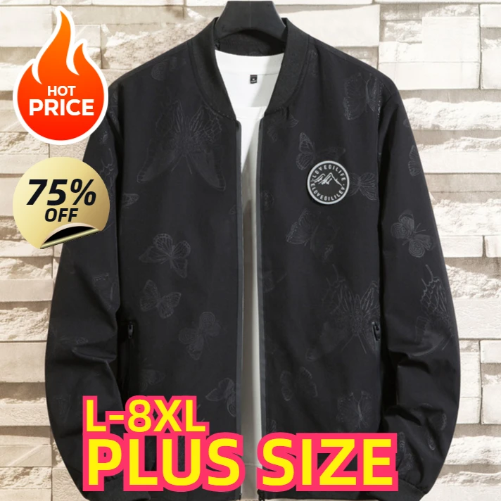 Plus Size Man‘s Coat Fashion Oversize Casual Men's Black Green Baseball Uniform Jackets for Spring Autumn Clothes  8XL 7XL 6XL