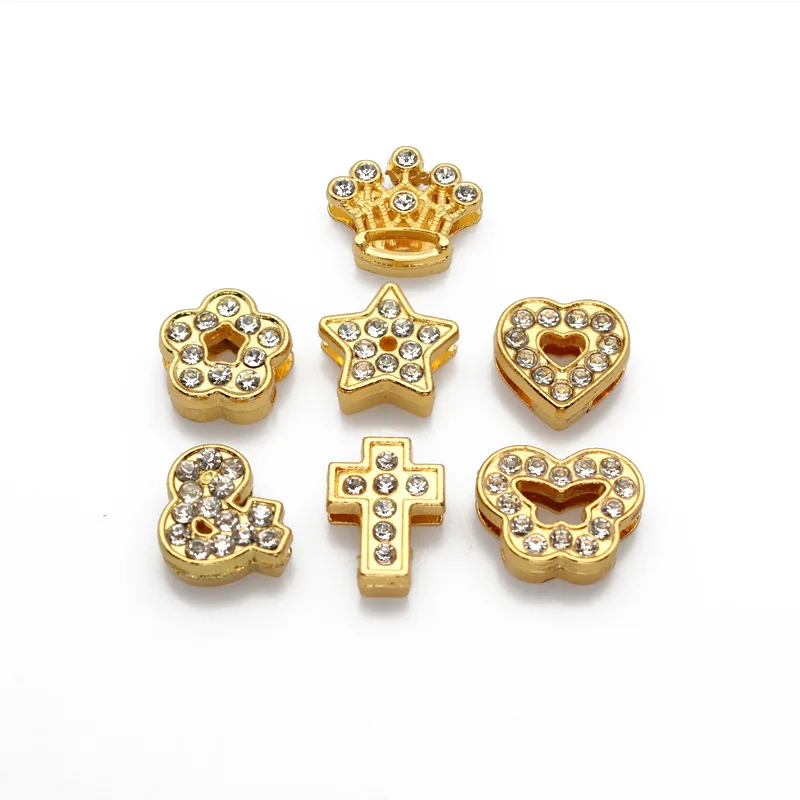 50PC/lot Hole 8MM heart star Slide Charm crystal paw diy charms Fit For 8mm Bracelet Wristband Jewelrys Making