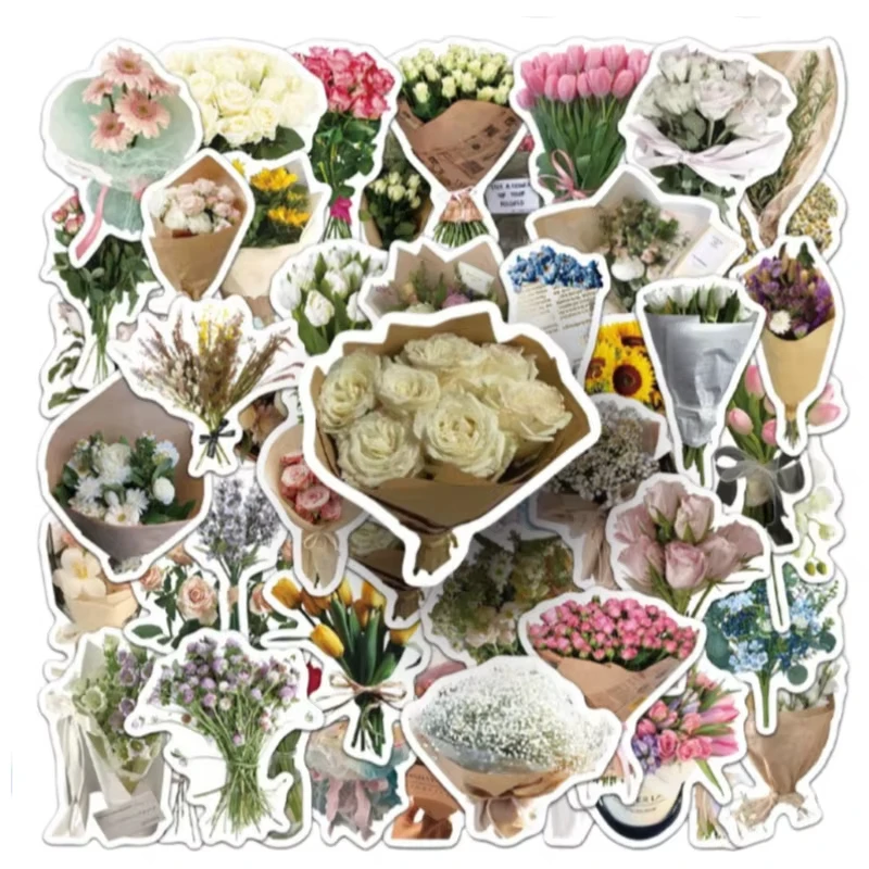 50 Stück Koreanische Ins Romantische Blumenstrauß-Aufkleber DIY-Dekoration für Scrapbook & Tagebuch - Handyhülle Gepäck Kühlschrank Aufkleber