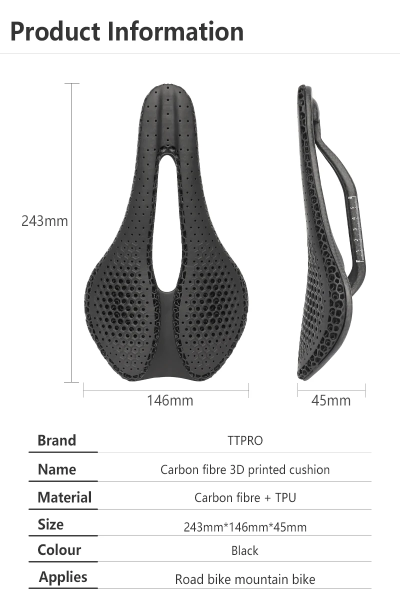 Carbon Fiber Racing Front Seat Mat Ultra Thin Lightweight Road Bike Saddle with Non Slip Surface Shockproof Padding