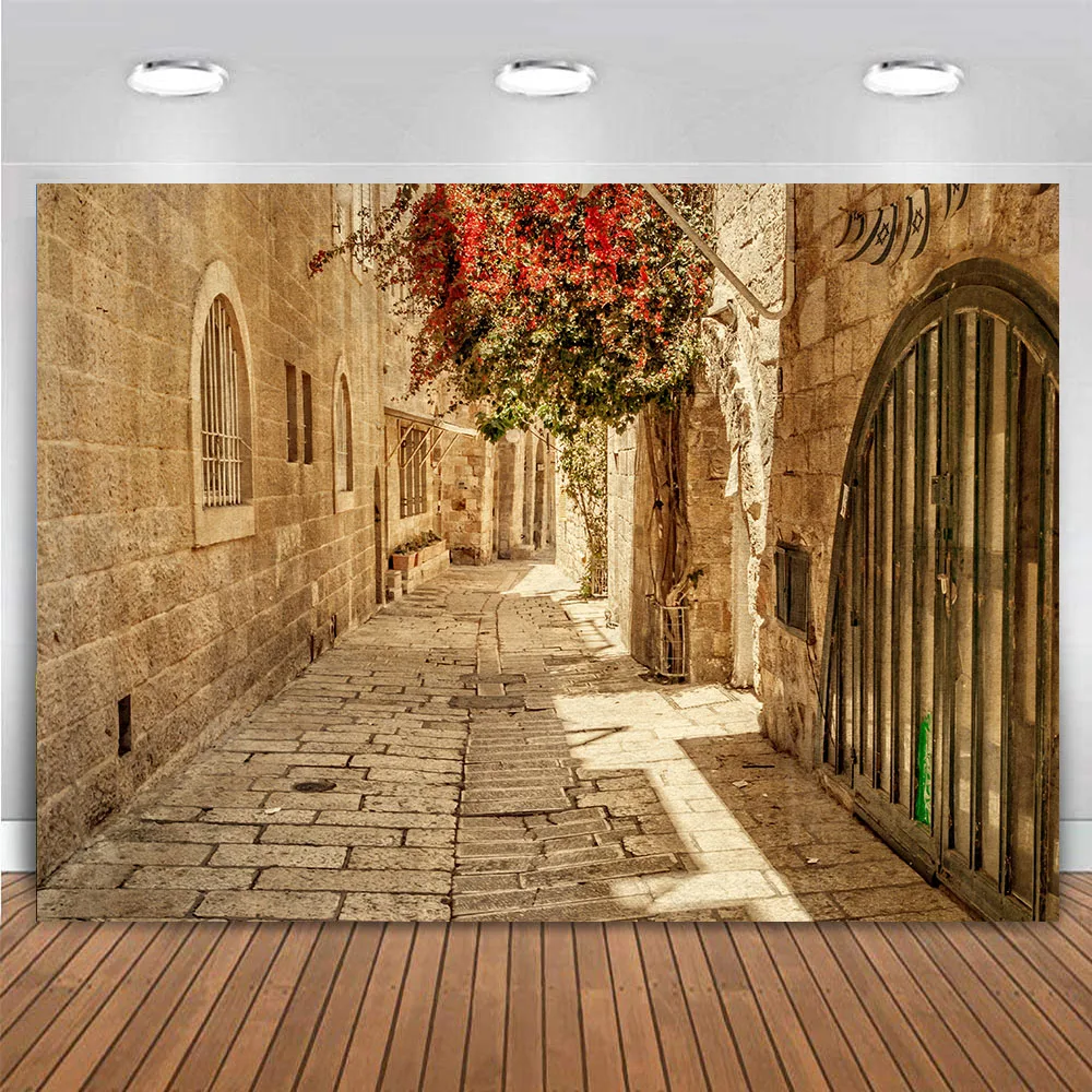 Jerusalem Israel Old City Street Town Narrow Alley Backdrop Western Rock Wall Background Birthday Party Decoration Spring Garden