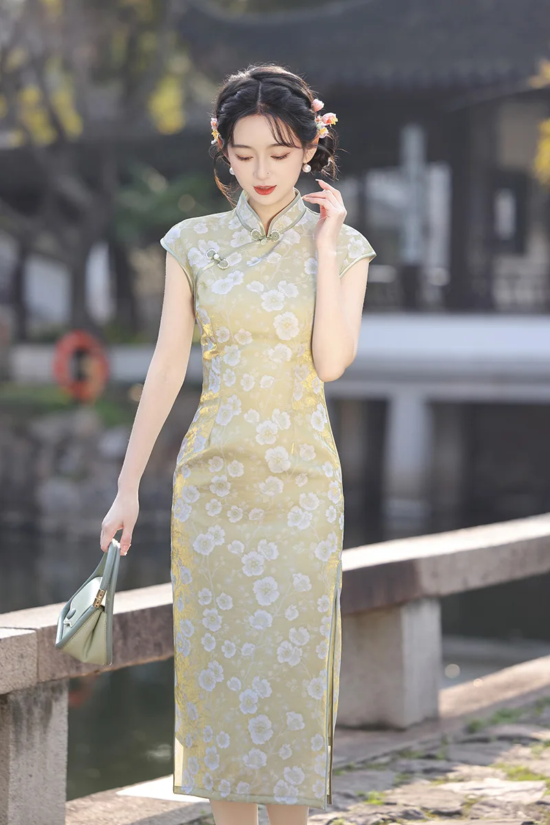 

Short Sleeve Chinese Cheongsam Suzhou Long Qipao Improved Young Style Girl's Summer Qipao Dress