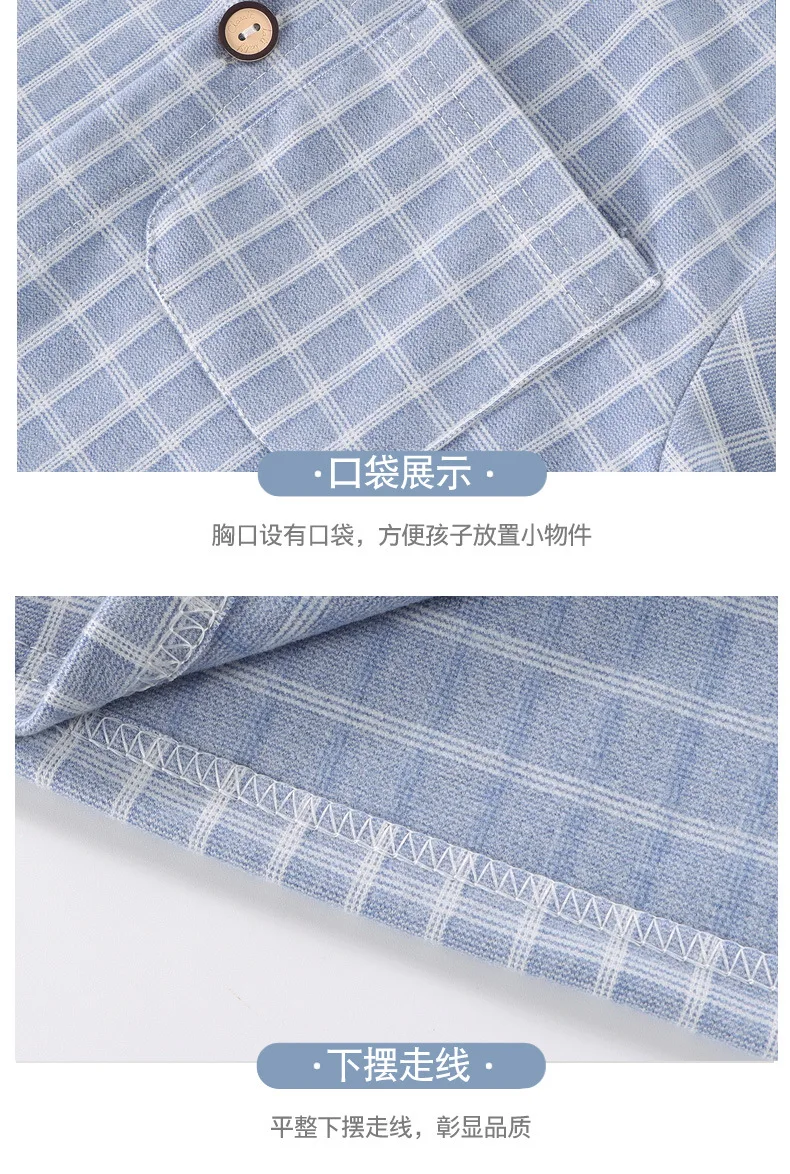 Langarm-Langhosen-Mädchen-Pyjama, kariertes Loungewear-Set, Herbst-Winter-Loungewear, dickes zweiteiliges Set, Pyjama mit Kragen für Kinder und Jungen – Detail 14