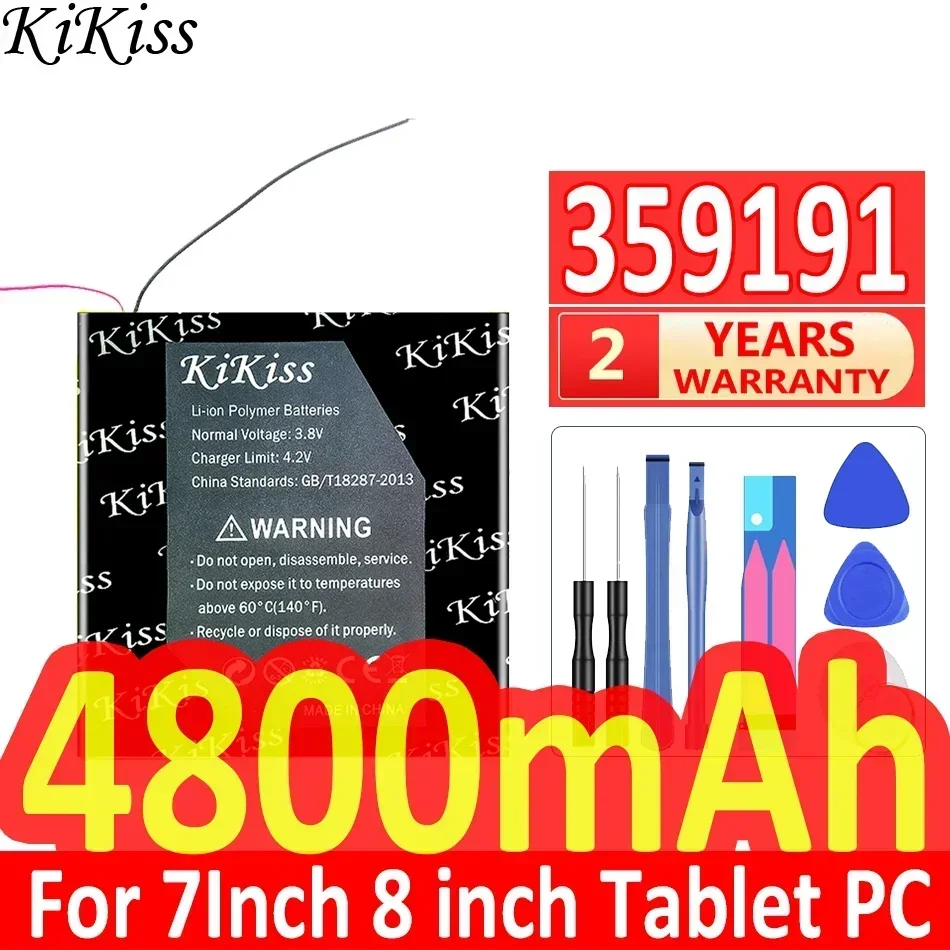 KiKiss Battery 4800mAh 359191 For 7/8 inch For Tablet PC Accumulator with 2 Wires Laptop