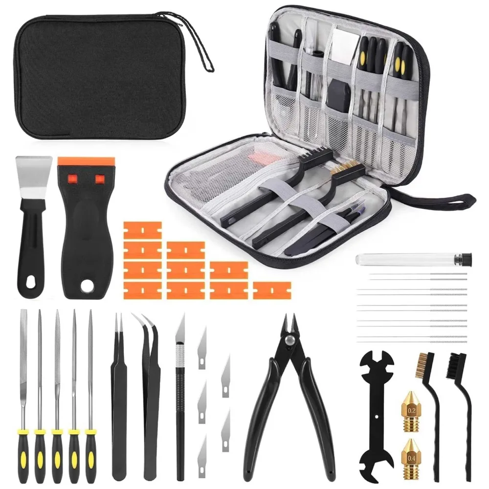 34pcs 3D Printer Tools Kit Nozzle Cleaning Tools Removal Scrapers Files Brushes Wire Cutter Engraving Knife for FDM/SLA Printers