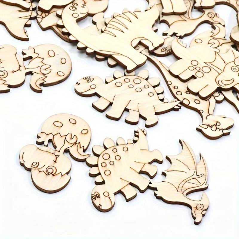 25Pcs Random  Wood Cutouts Wooden Dinosaur Animal Cutouts Dinosaur Paint Crafts for Home Decor Ornament
