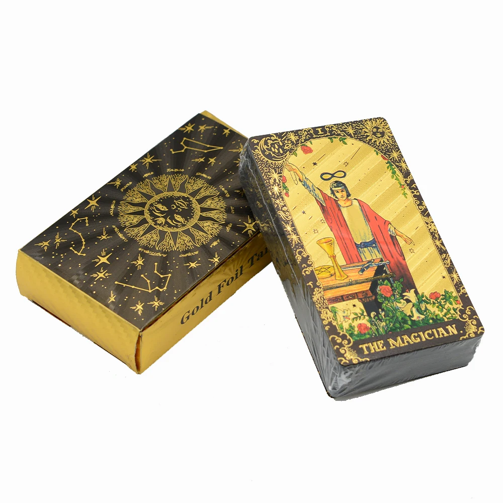 12X7cm New Luxury Gold Foil Tarot Card Stamping PVC Waterproof and Durable Chess and Card Game Card Paper Divination Manual