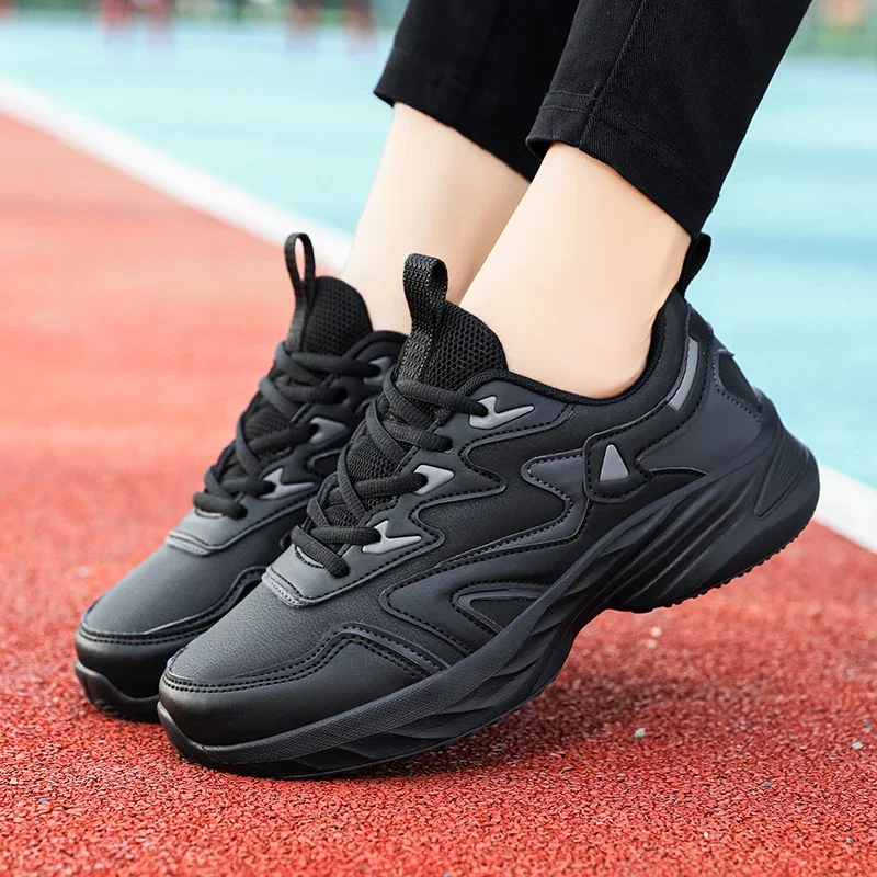 Brand Sport Shoes Woman PU Leather Waterproof Casual Shoes Sneakers Outdoor Sports Shoe Women Students Shoes Black Size41