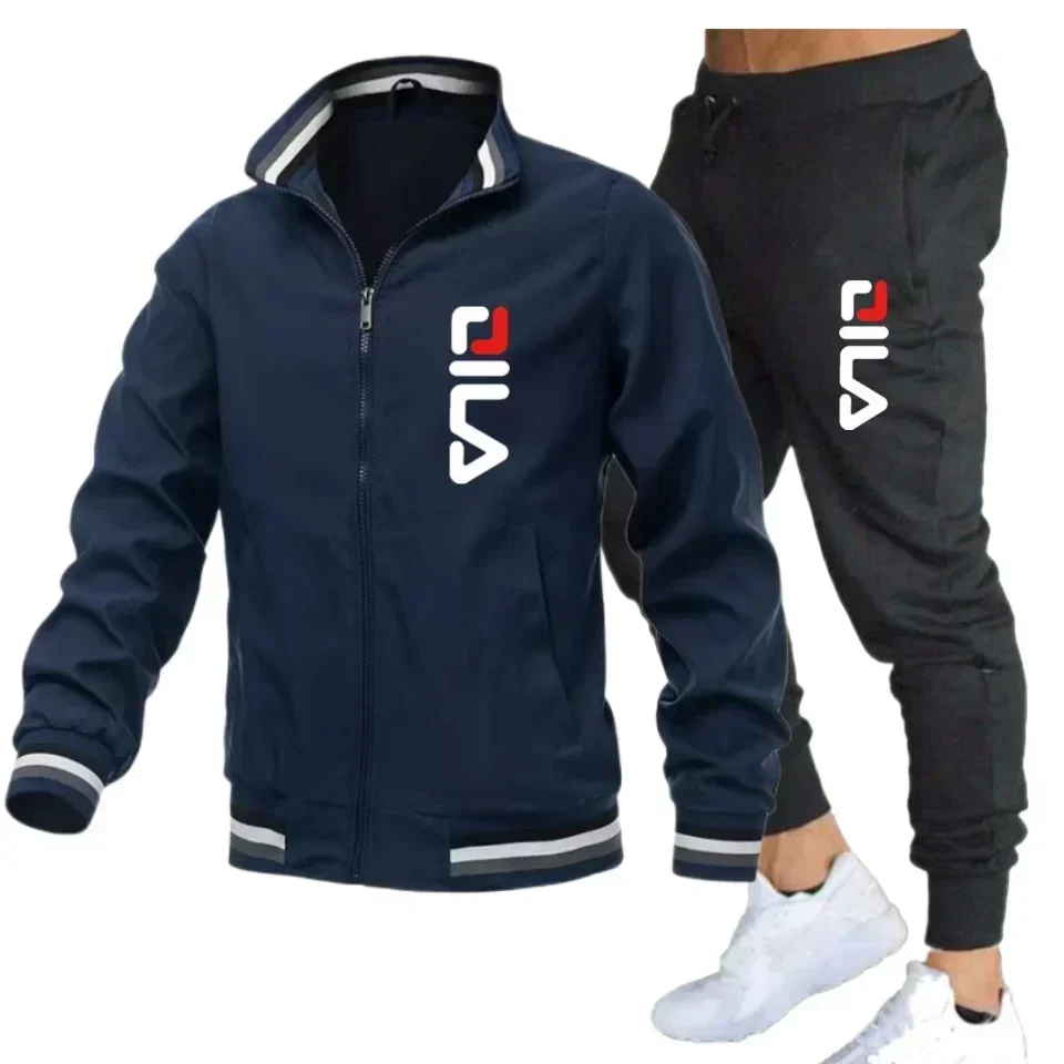 Conjunto masculino nova primavera outono roupas esportivas 2 peça conjunto terno esportivo jaqueta + calça moletom masculino roupas de moda marca agasalho