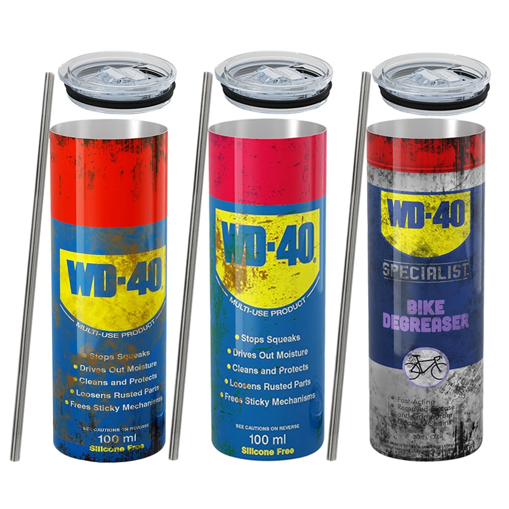 Vaso Térmico de Acero Inoxidable de Doble Pared con Tapa para Bebidas Frías y Calientes, Taza de Café Impresa, 20 oz, WD40 Mechanic Oil