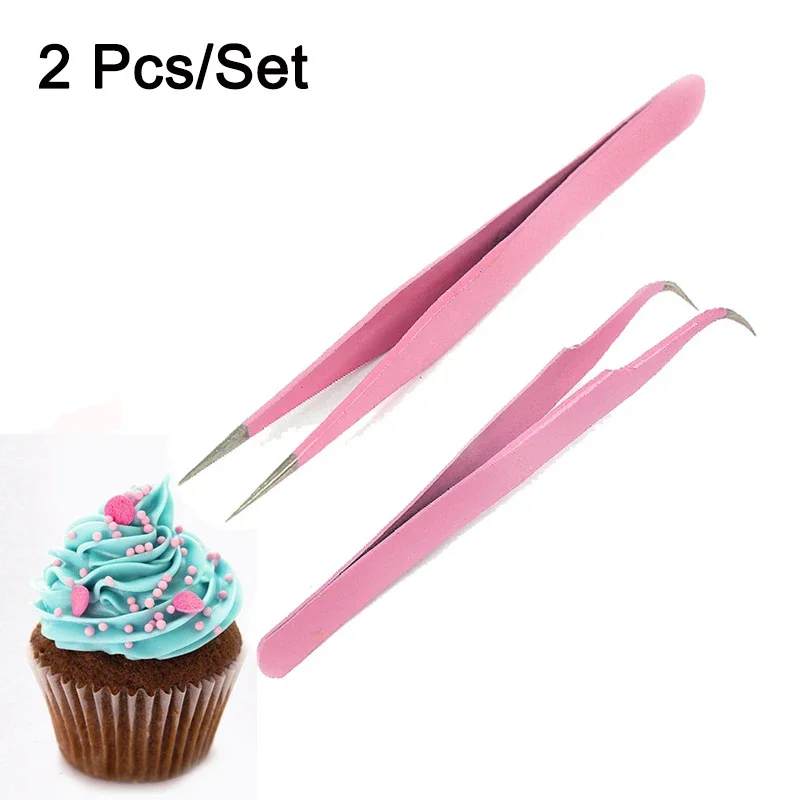 2Pcs/set Anti-static Elbow and Straight Stainless Steel Tweezers Cake Mold Sugarcraft Tool for Kitchen Bakeware Decoration