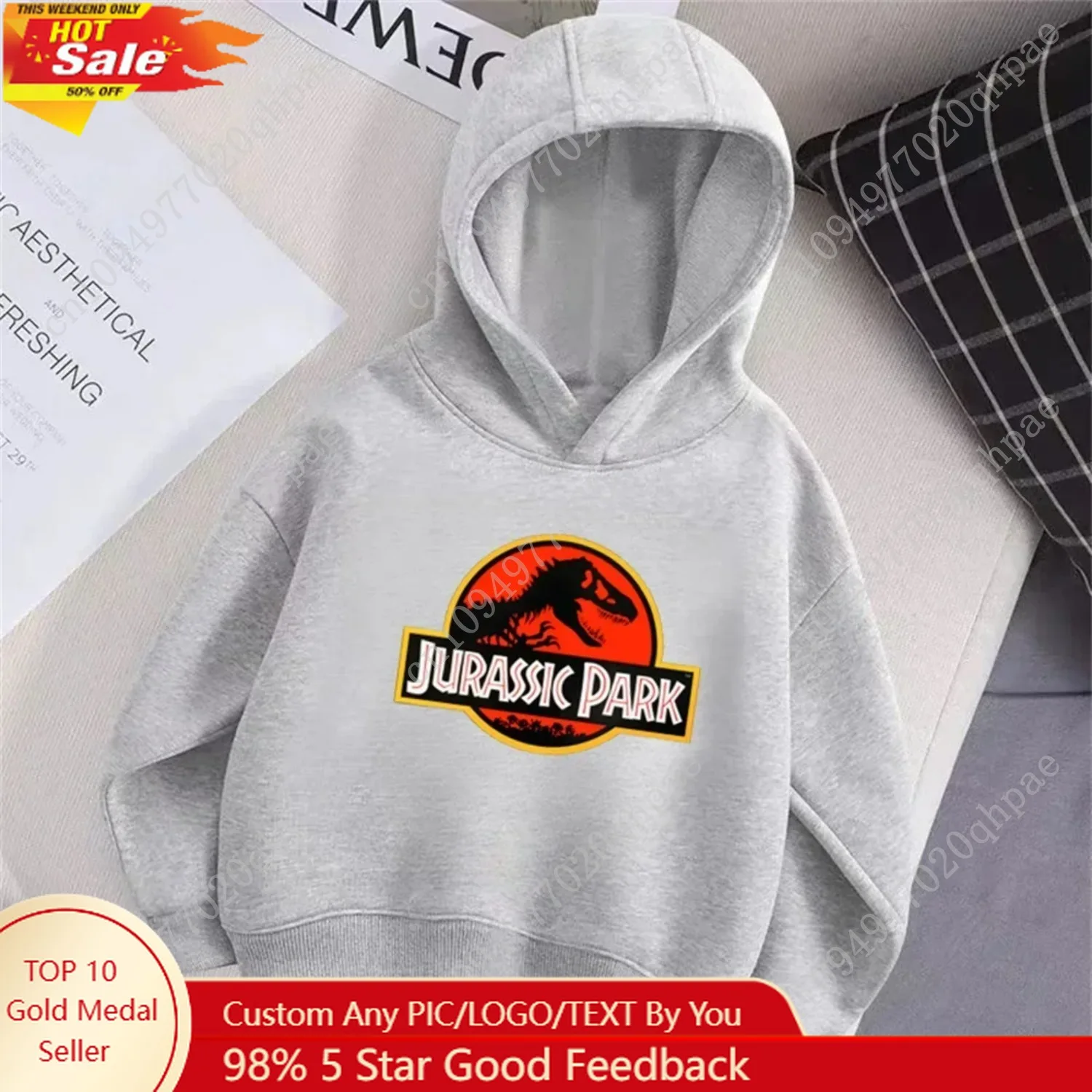 

Fashionable Jurassic Park Printed Children's Hoodies Leisure Sports Spring and Autumn Anime Sportwear Sweatshirt Coat Pullovers