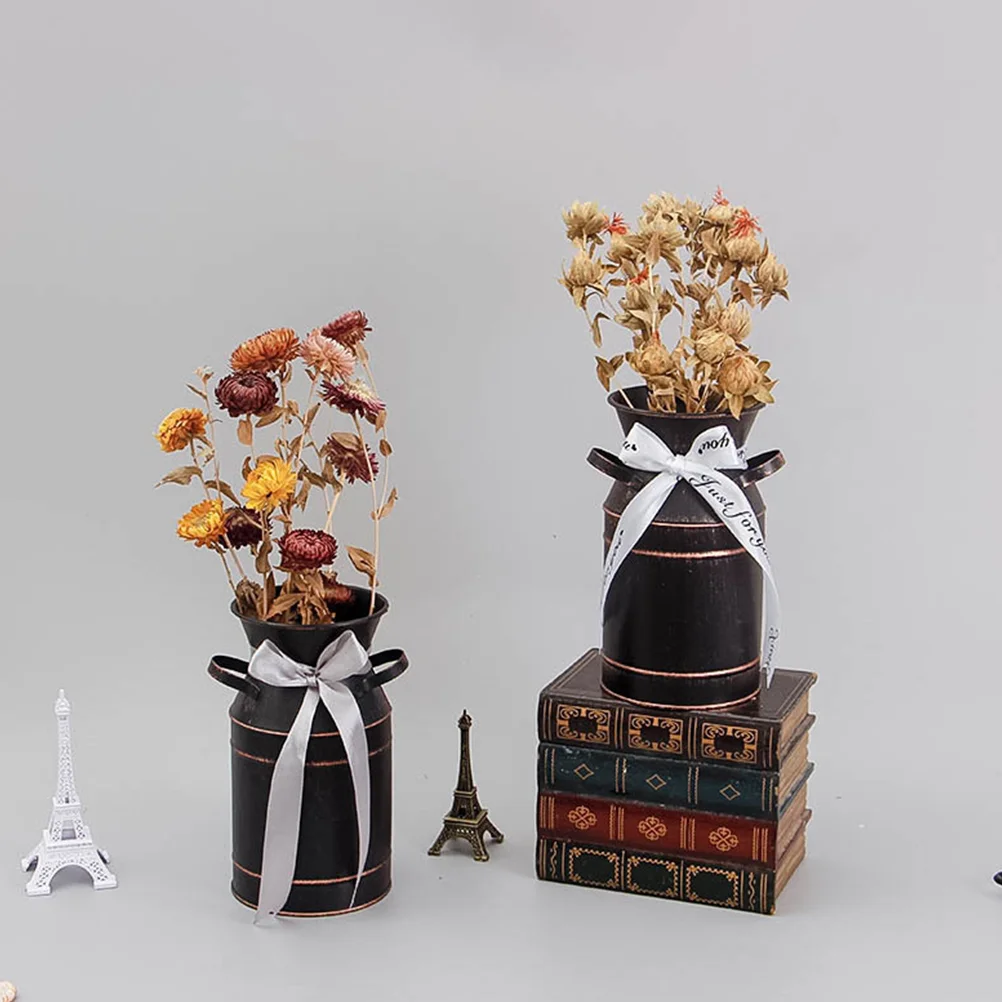 Tin Flower Bucket Iron Retro Decor Dining Table Rustic Vase Decorations Vases Pot