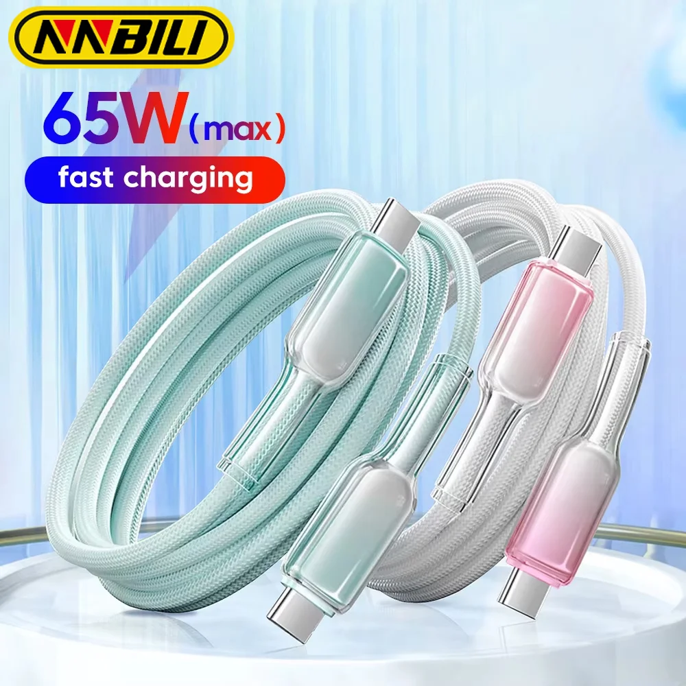 NNBILI PD 65W USB C To Type C Luxury Crystal Cable for iPhone 16 15 Plus Pro Max Cord Fast Charging for Macbook iPad Xiaomi POCO