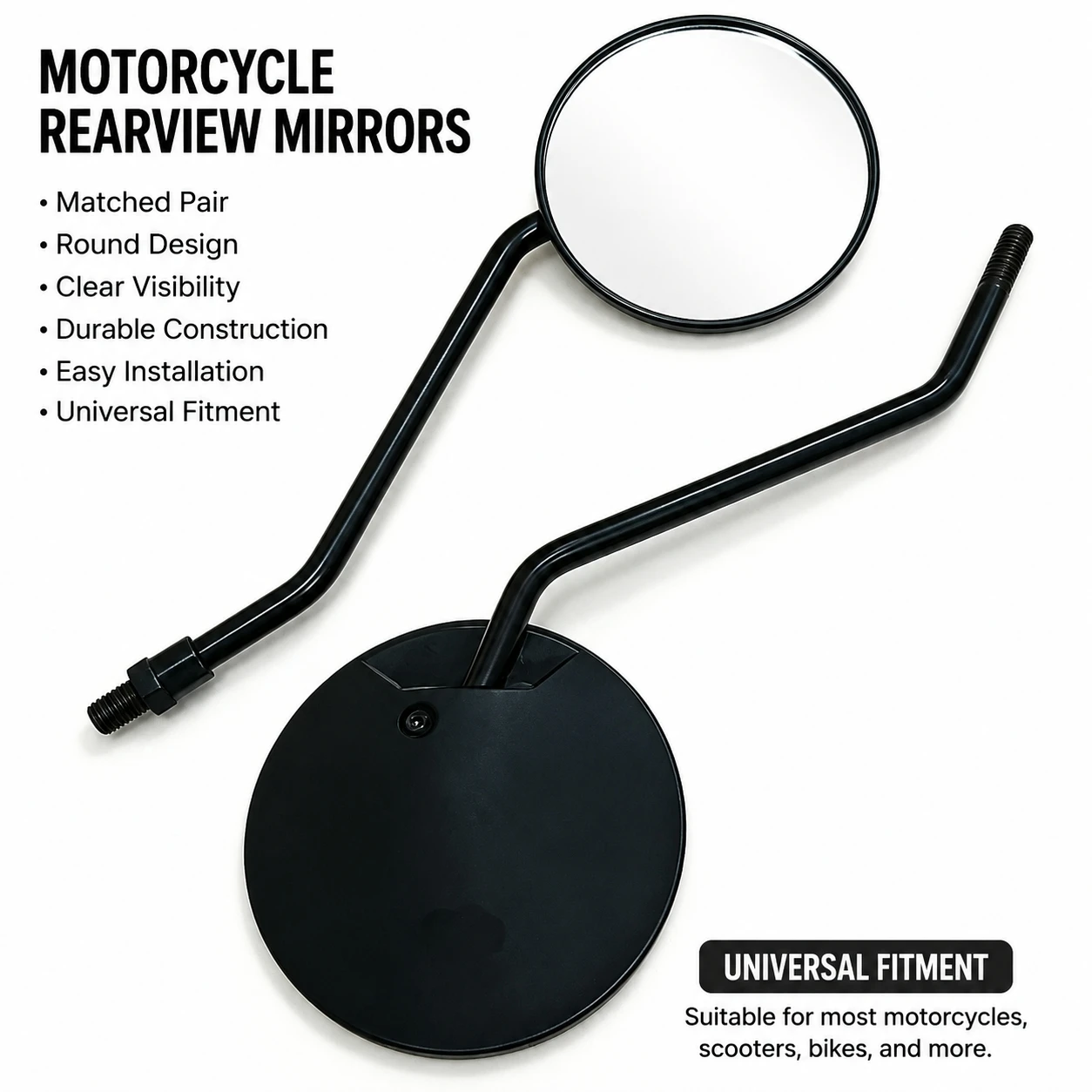 Vintage Round Motorcycle Rear‑View Mirror, Iron Stem ABS Housing, Positive Thread Mirror For CF125‑3A ST Baboon, Honda CG125