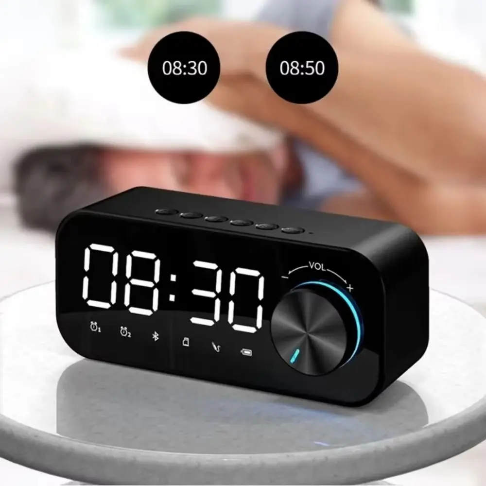 High Volume Bluetooth Speaker Portable Design Small Size Mini Alarm Clock Subwoofer Super Bass LED Alarm Clock Home Use
