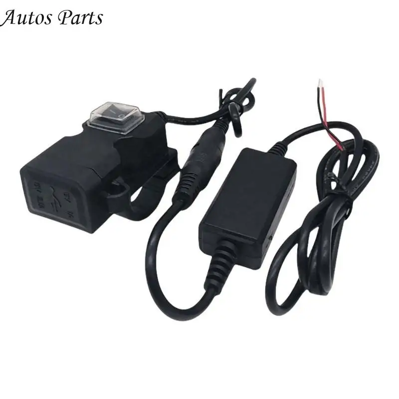 

57BA Motorcycle Handlebar USB Chargers Waterproof Power Supply Socket with Double Port Suitable for Electric Bikes