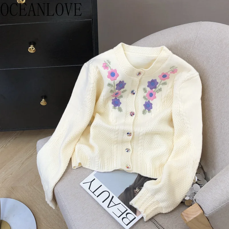 

OCEANLOVE кардиганы с цветочной вышивкой, женские винтажные осенне-зимние милые свитера в японском стиле, элегантный Sueter Mujer