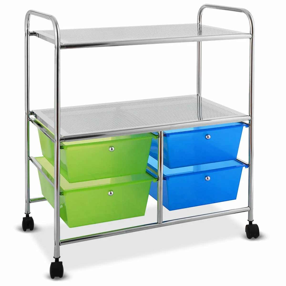

4-drawer office rolling storage cart with green wheel frame