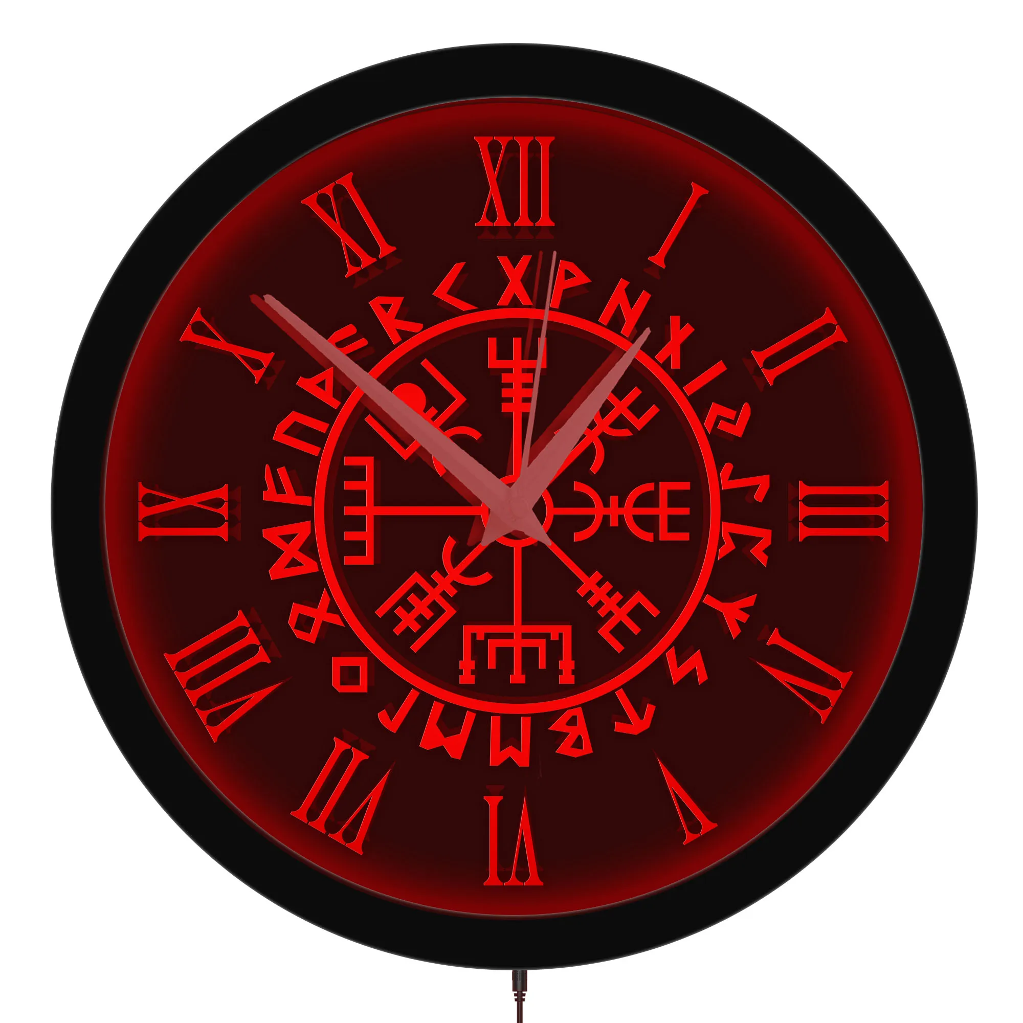 Viking Vegvisir LED Neon Wall Clock for Viking Bar Norse Home Metal Frame Norse Rune Compass Glowing Sing Night Light Wall Clock