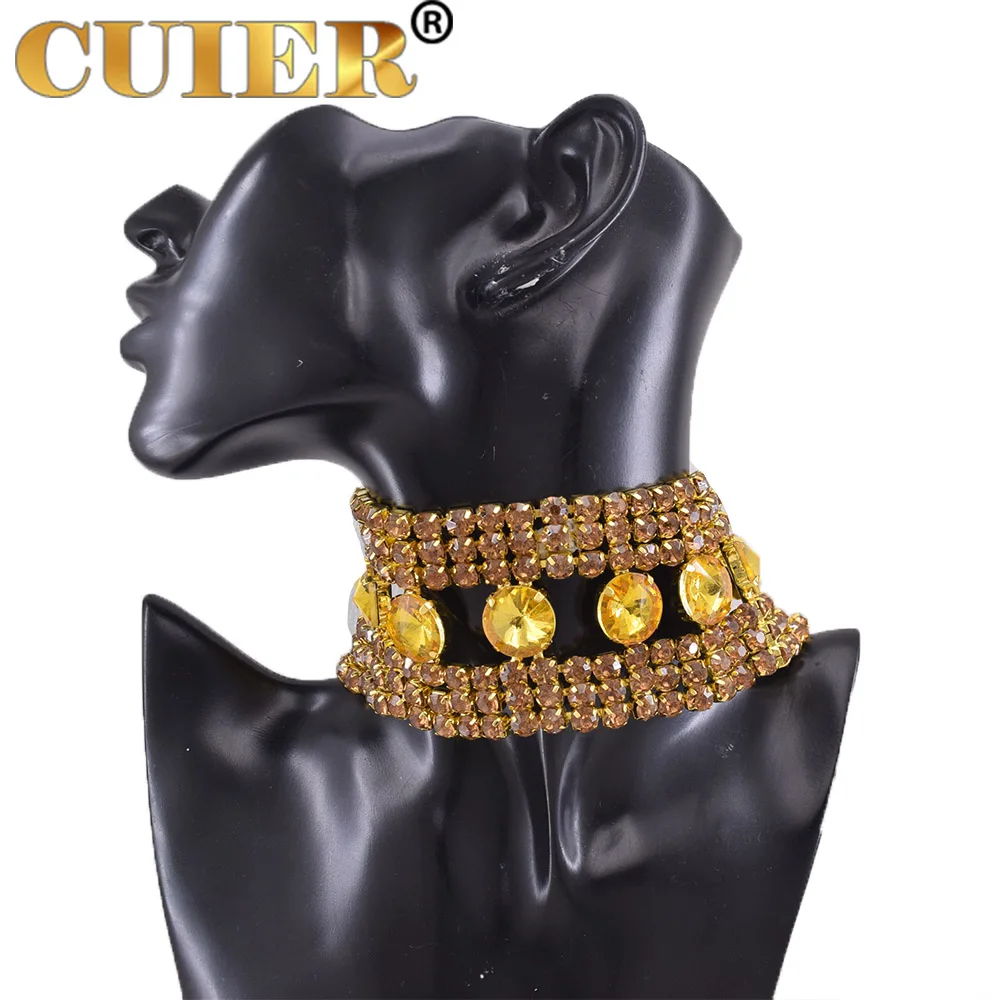 

CUIER 2" Height Bright Top Golden Collar Jewelry for Women Choker Necklace Stage Accessories Wedding Gift