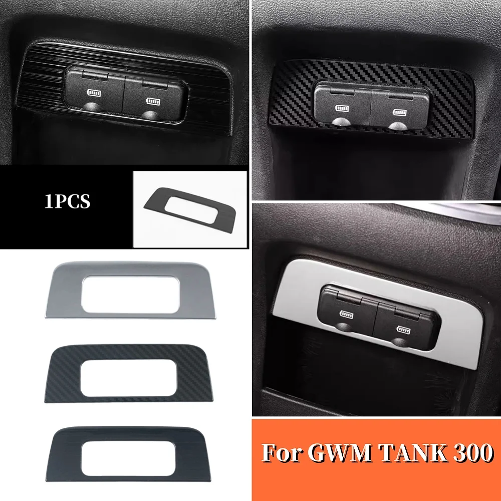 

For GWM Great Wall Tank 300 2022 2023 Rear Seat USB Interface Panel Frame Cover Trim Black Stainless Steel Decor Accessories