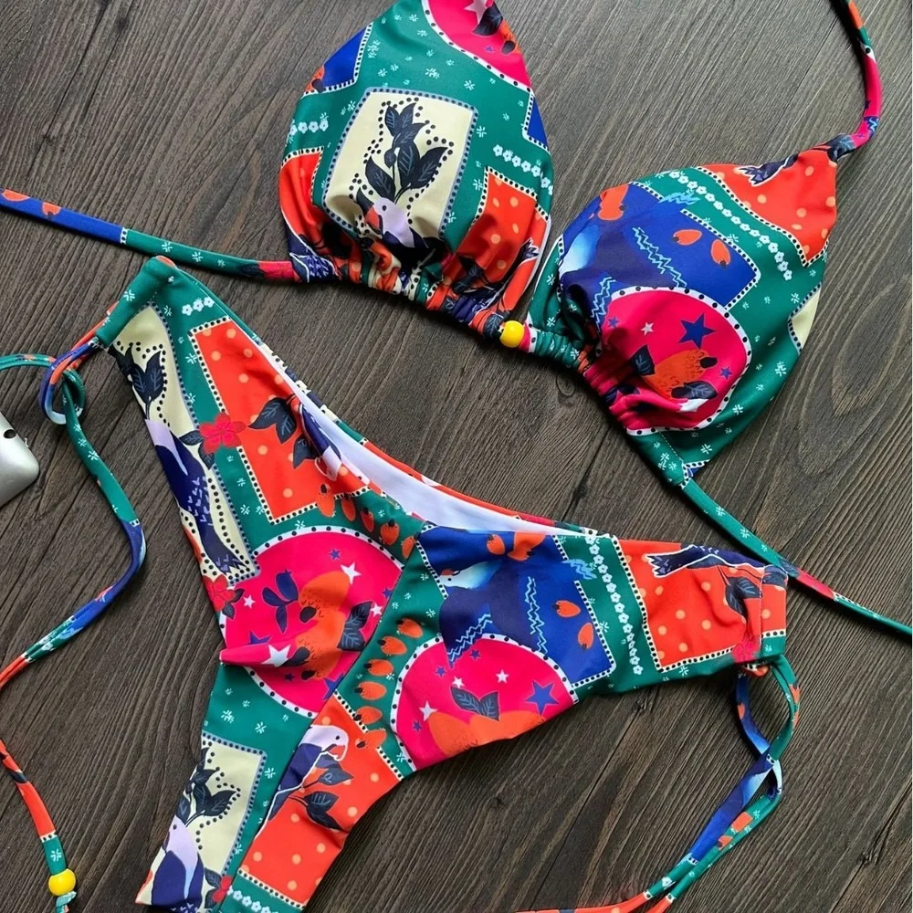 Sexy Digital Print Two-Piece Bikini Set For Women Tie-Side Swimsuit Beachwear Summer Bikini Set Women's Swimsuit Beach Swim Wear