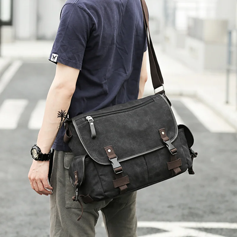 Vintage Casual Canvas One Shoulder Bag Postman Fashion Student Men\'s Crossbody