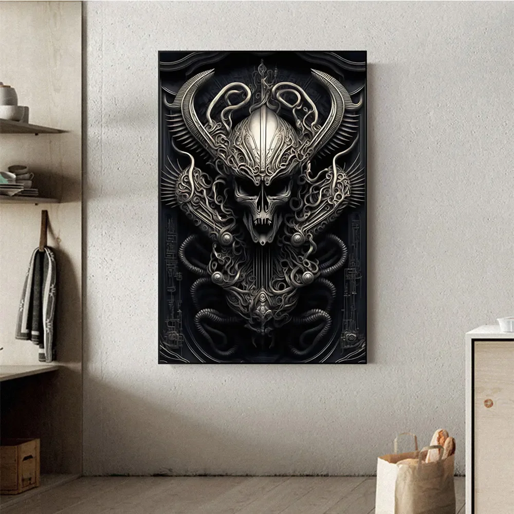 Abstract Canvas Painting Wall Art Poster and Print Metallic Alien Horror Hr Giger Li II Picture for Bedroom Room Home Decor Gift