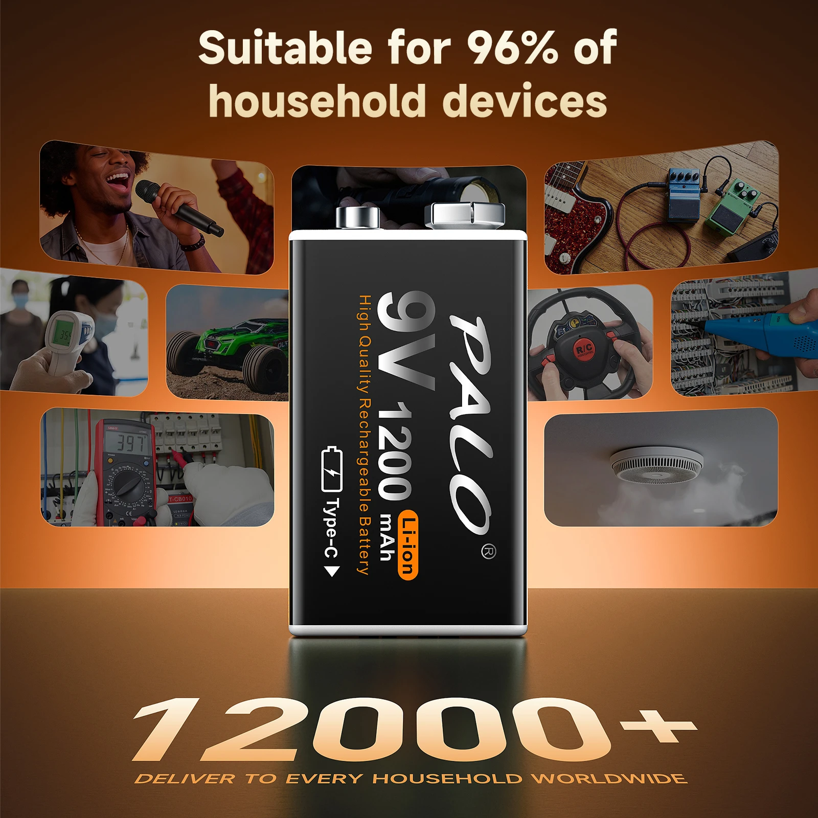PLAO 1200mAh 9V Akumulator litowo-jonowy z możliwością ładowania, baterie USB typu C, 6F22, bateria litowa 9V do mikrofonu — zdjęcie produktu 5