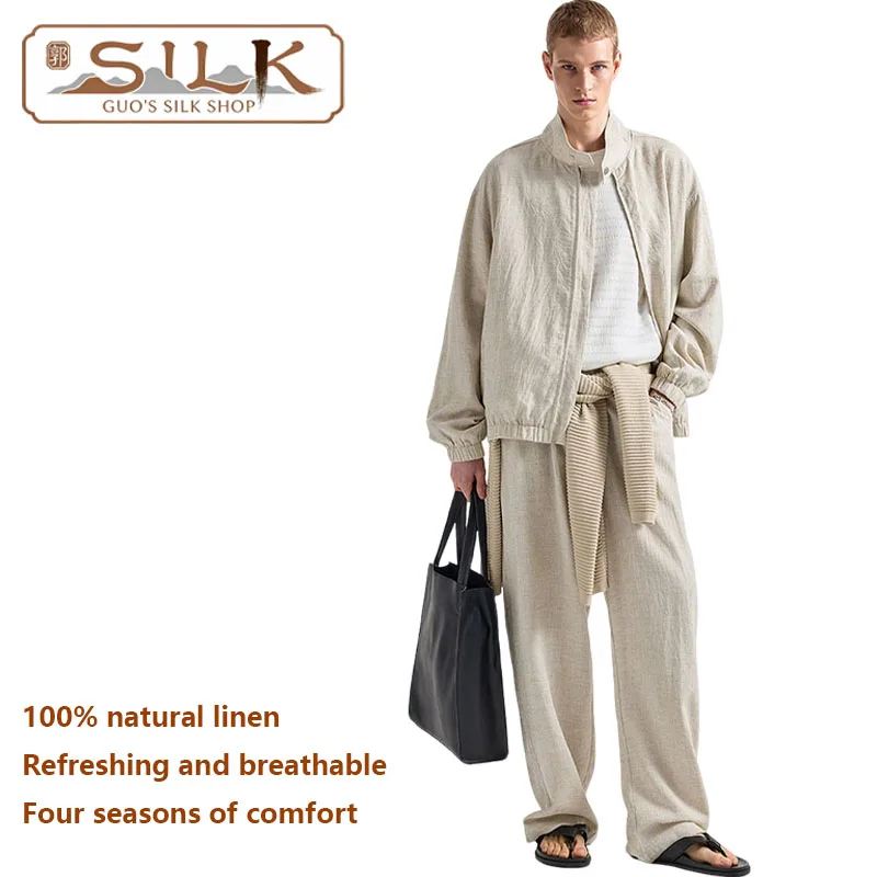 

Элитный мужской комплект из натурального льна: пиджак и брюки (2 предмета) для активного отдыха, комфортный, дышащий, весна-осень