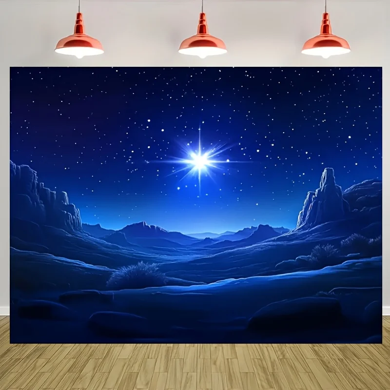 1 telón de fondo de escenas de Natividad de noche estrellada: tela de poliéster duradera, duradera y fácil de limpiar, ideal para temática religiosa