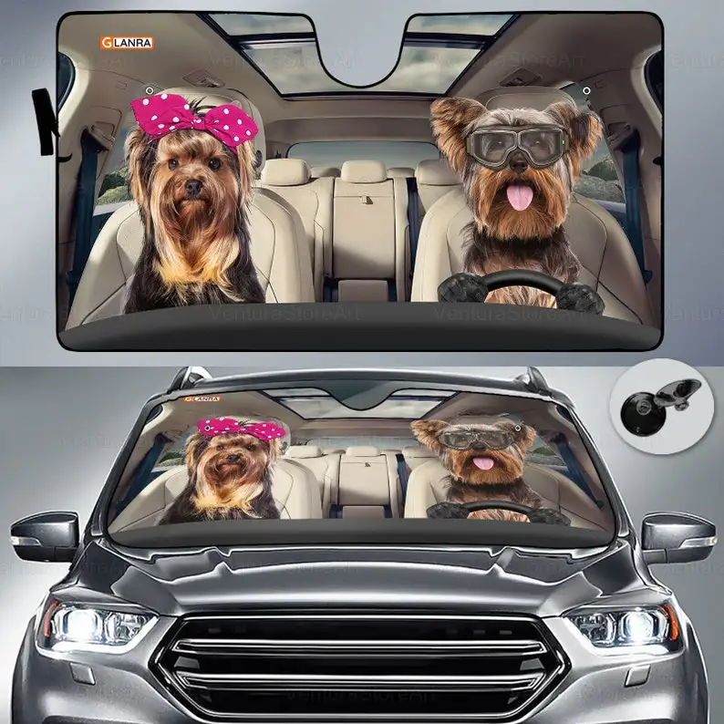 Yorkshire Terrier Couple Car Sun Shade, Yorkshire Auto Car Sun Shade, Dog Car Decoration, Yorkshire Terrier Lover, PHT112207X22