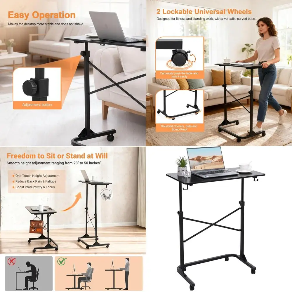 

Portable Standing Desk Converter for Treadmill, 28-49 Height, 31x16 Laptop Table with Wheels for Home Office Exercise