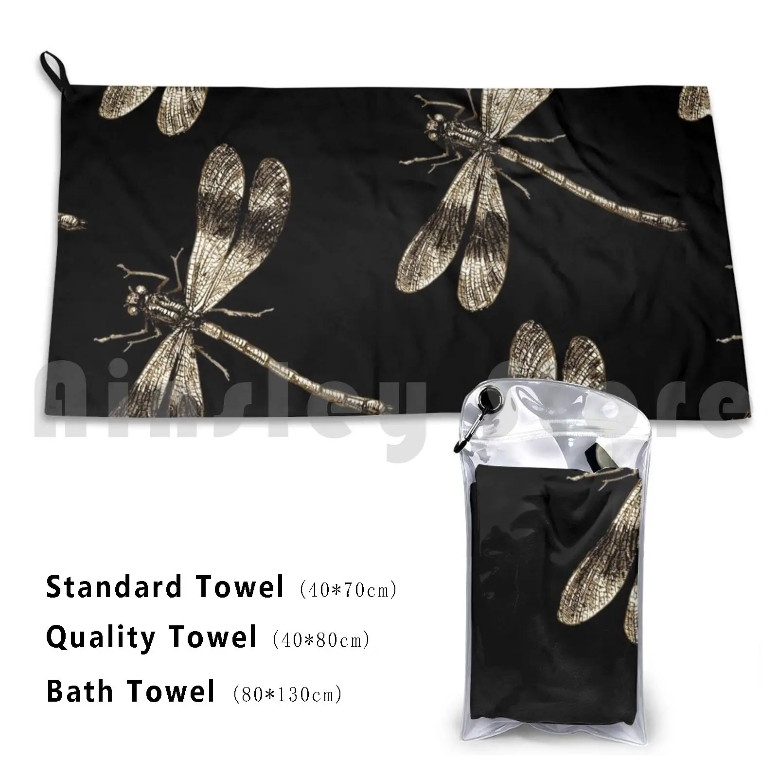 Golden Dragonflies-Dragonfly Vintage Fine Art Bath Towel Beach Cushion Dragonflies Golden Dragonfly Golden