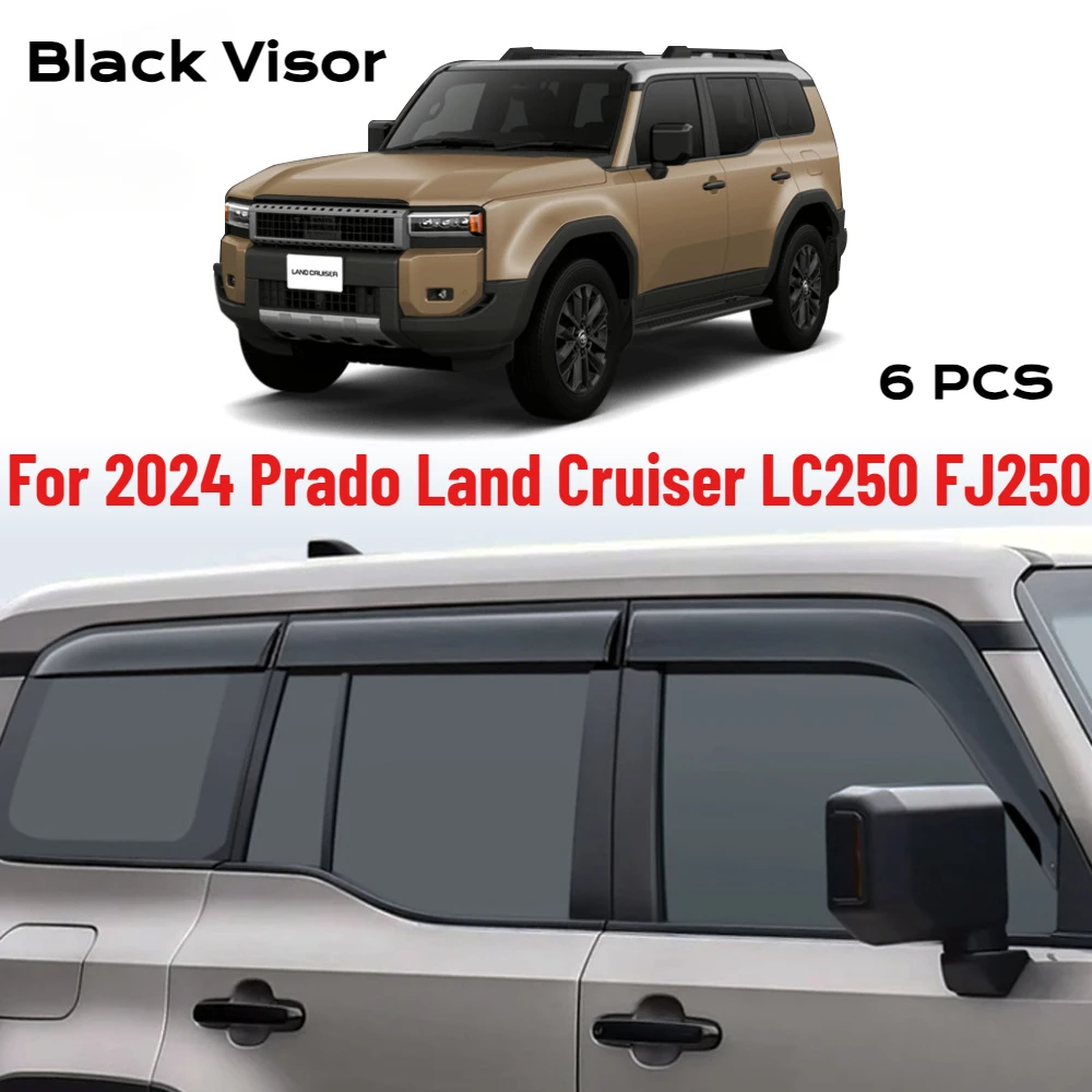 

Подходит для Toyota Land Cruiser Prado LC250 2024 + ветрозащитный козырек оконного отверстия, накладки, навесы и укрытия, 6 шт., черный