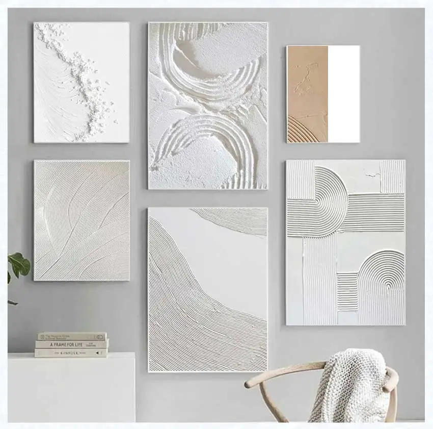 المفاهيمي الأبيض خط مجردة قماش اللوحة غرفة المعيشة الحديثة جدار الفن ديكور المنزل بدون إطار #3