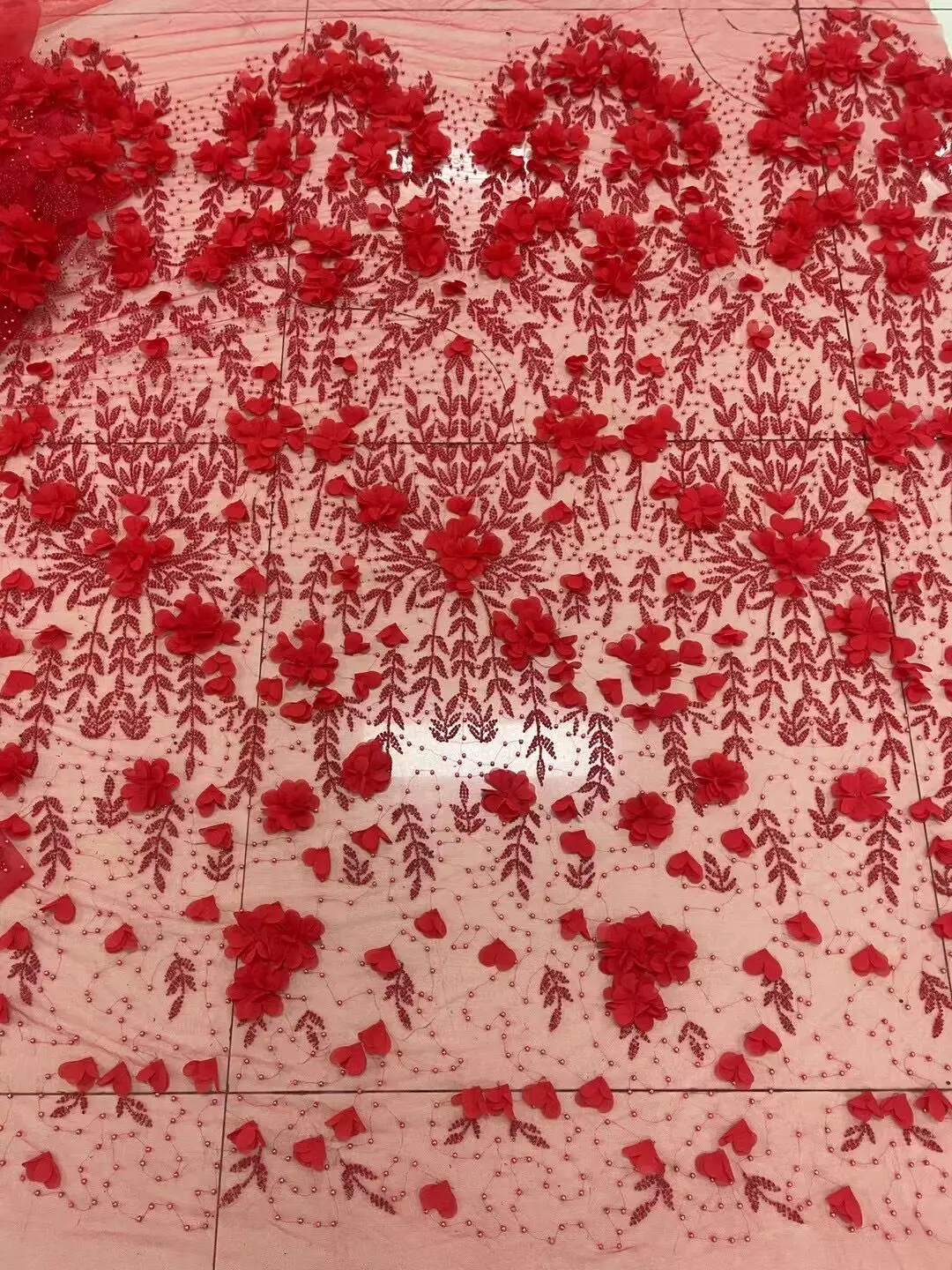 

High Quality African Nigerian Tulle Lace Fabric With Sequins Embroidery Sewing SYJ-13069021 Dresses Beads